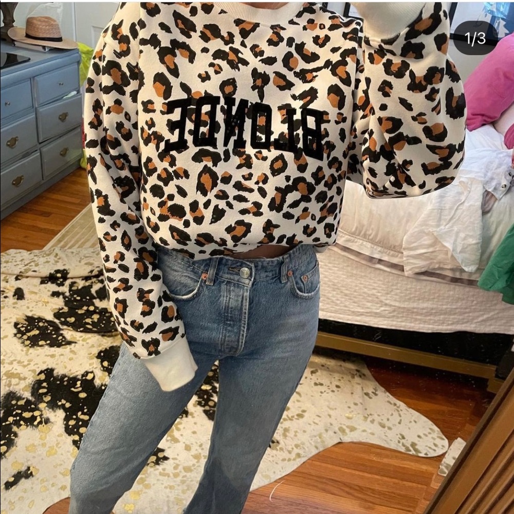 Brunette the Label : BLONDE cheetah sweatshirt.